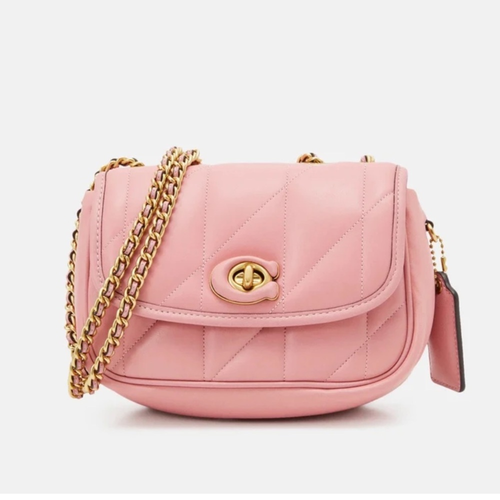 Coach Pink Quilted Crossbody Bag with Gold Chain